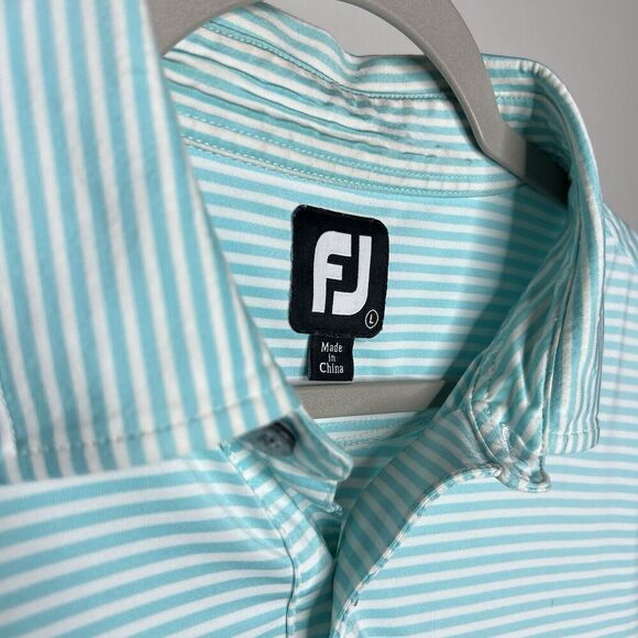 Footjoy FJ Polo Shirt Mens Large Collared Short Sleeve Golf Stretch Striped Blue - Picture 5 of 12